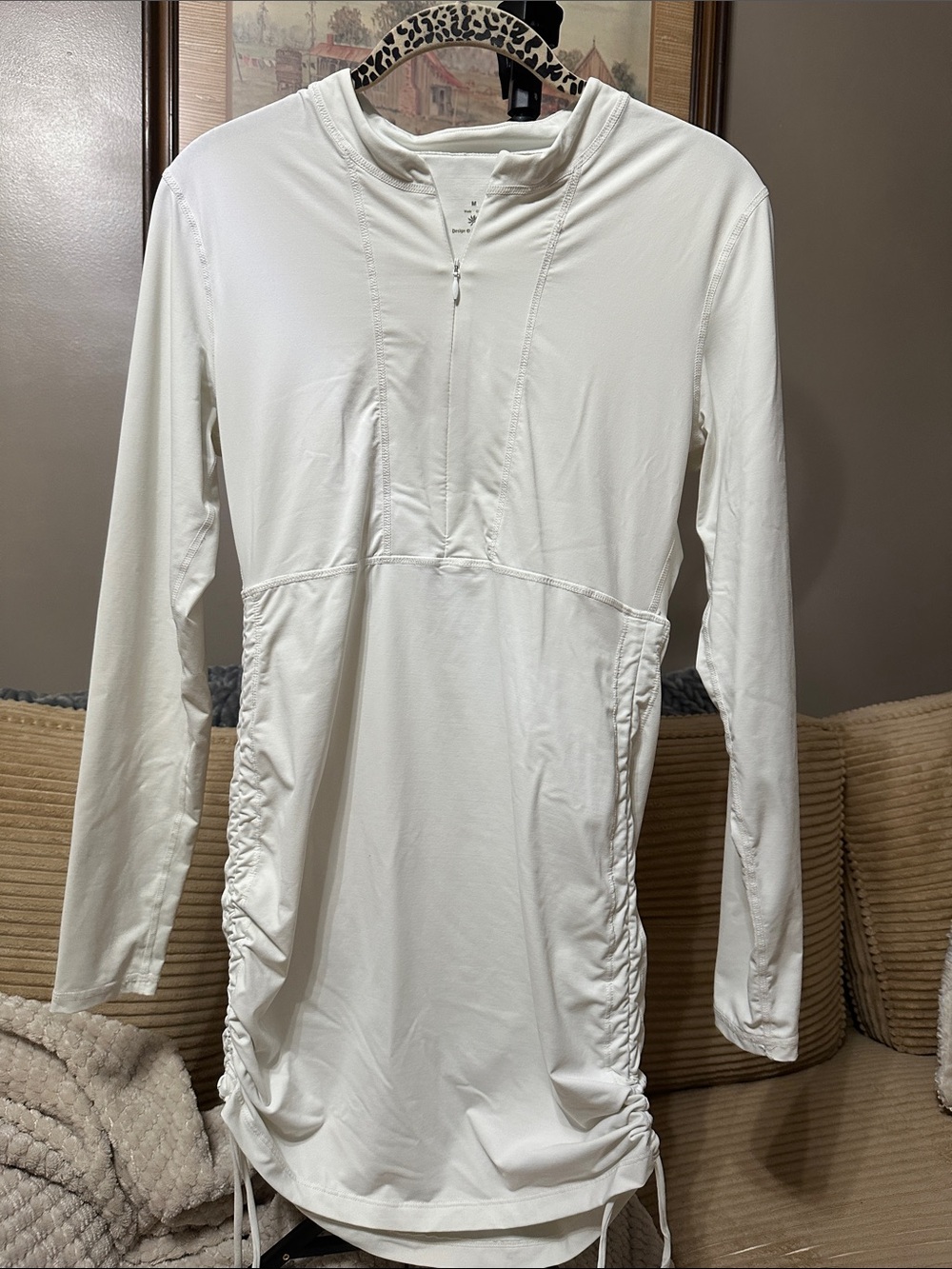 Athleta White Long-Sleeve Drawstring Tunic Top or Dress Sunguard